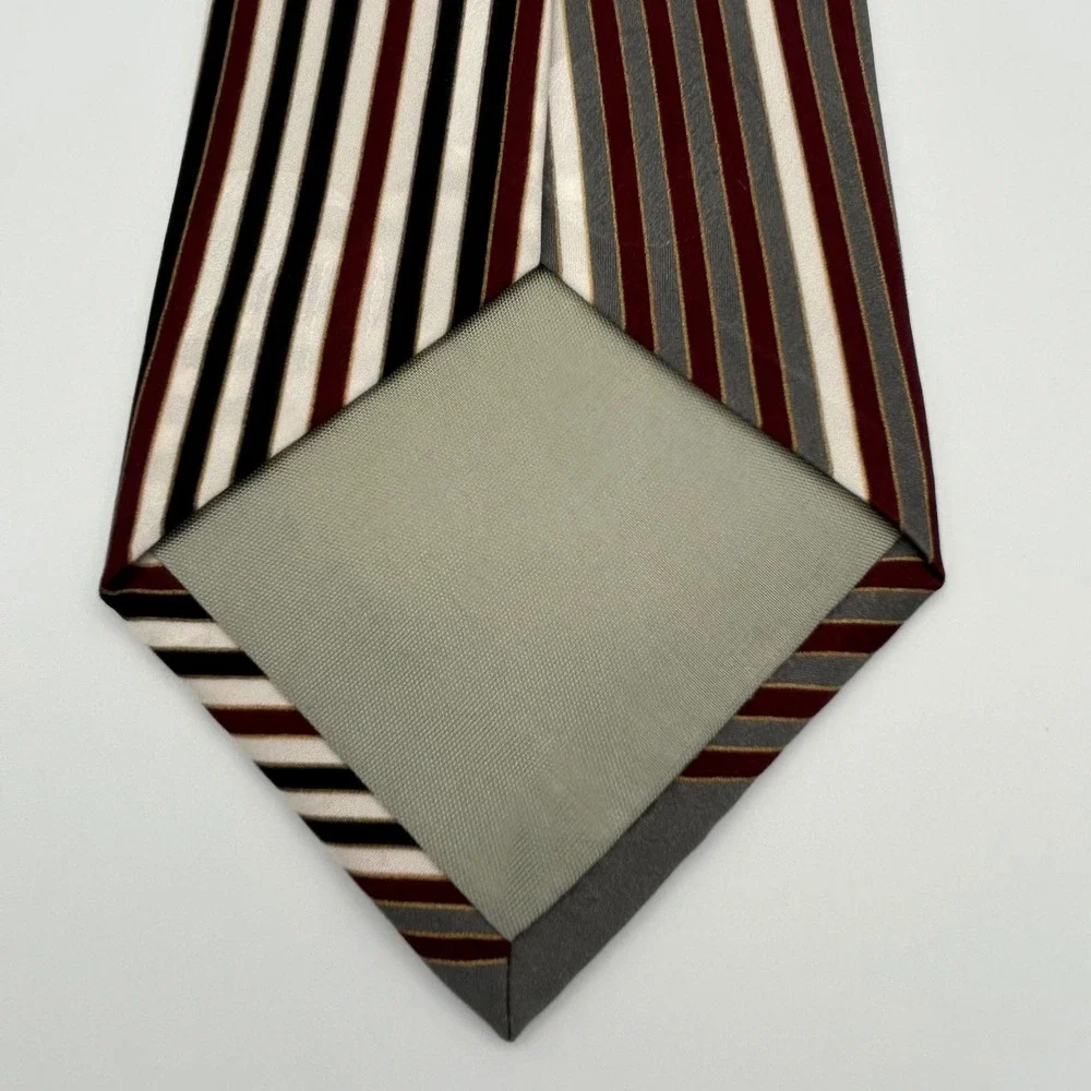 Pierre Cardin Necktie Mens OS Grey Burgundy Silk Geometric Abstract Art Deco 90s